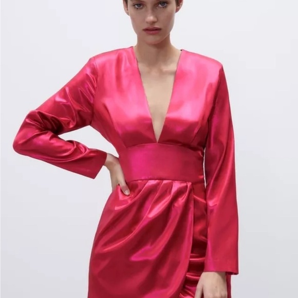 ZARA LAMINATED MINI DRESS FUCHSIA.REF: 9665/757. NWT - Picture 3 of 6